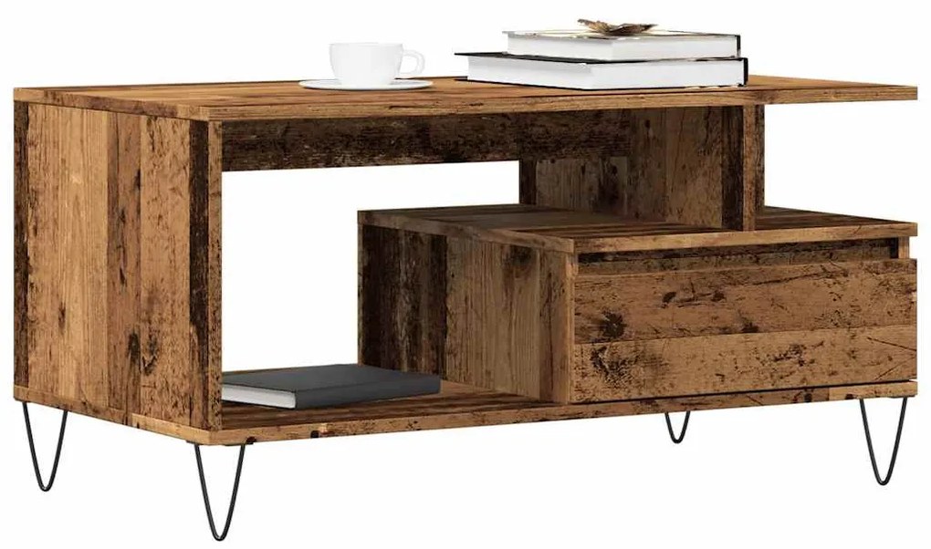 antik fa színű szerelt fa dohányzóasztal 90 x 49 x 45 cm