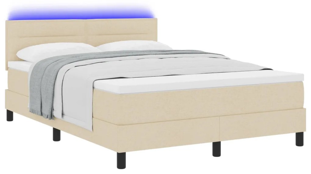 vidaXL Ágykeret Matrac és LED Világítással Krém Színben 140x200 cm Szövet