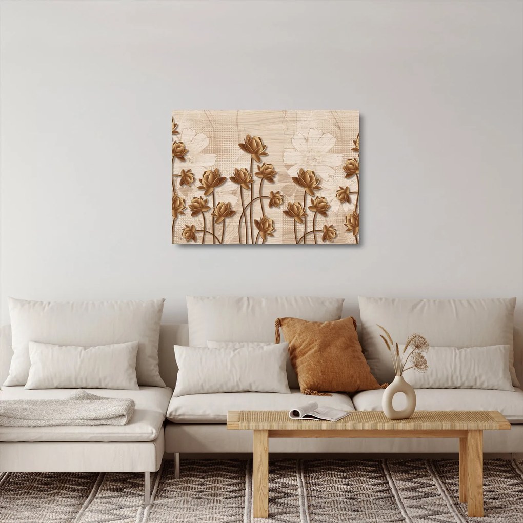 Absztrakció virágok képe - barna (üvegen) (70x50 cm)