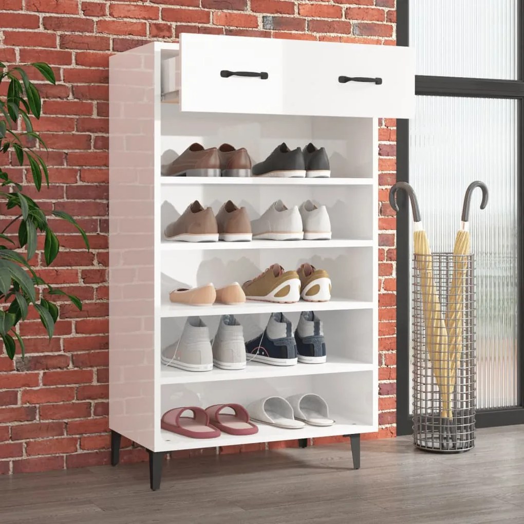 vidaXL magasfényű fehér szerelt fa cipőszekrény 60 x 35 x 105 cm