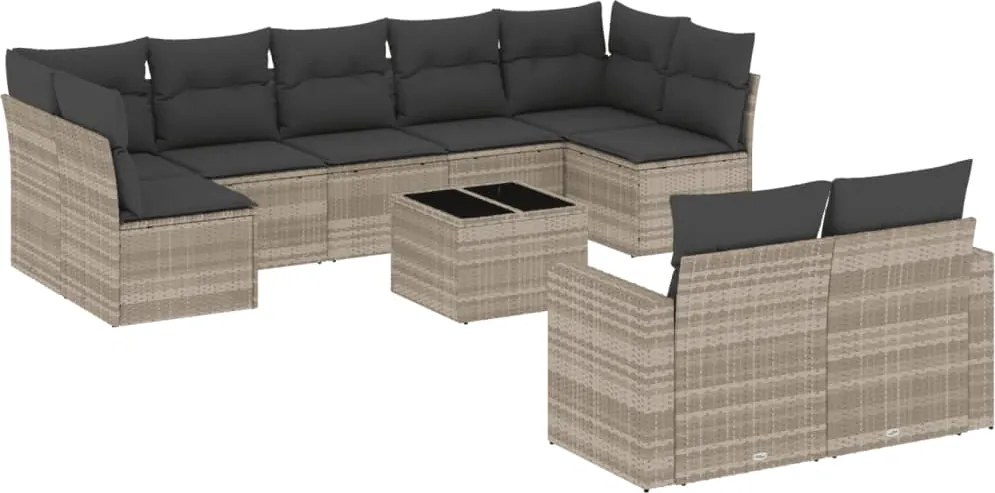 vidaXL 10 részes világosszürke polyrattan kerti ülőgarnitúra párnákkal