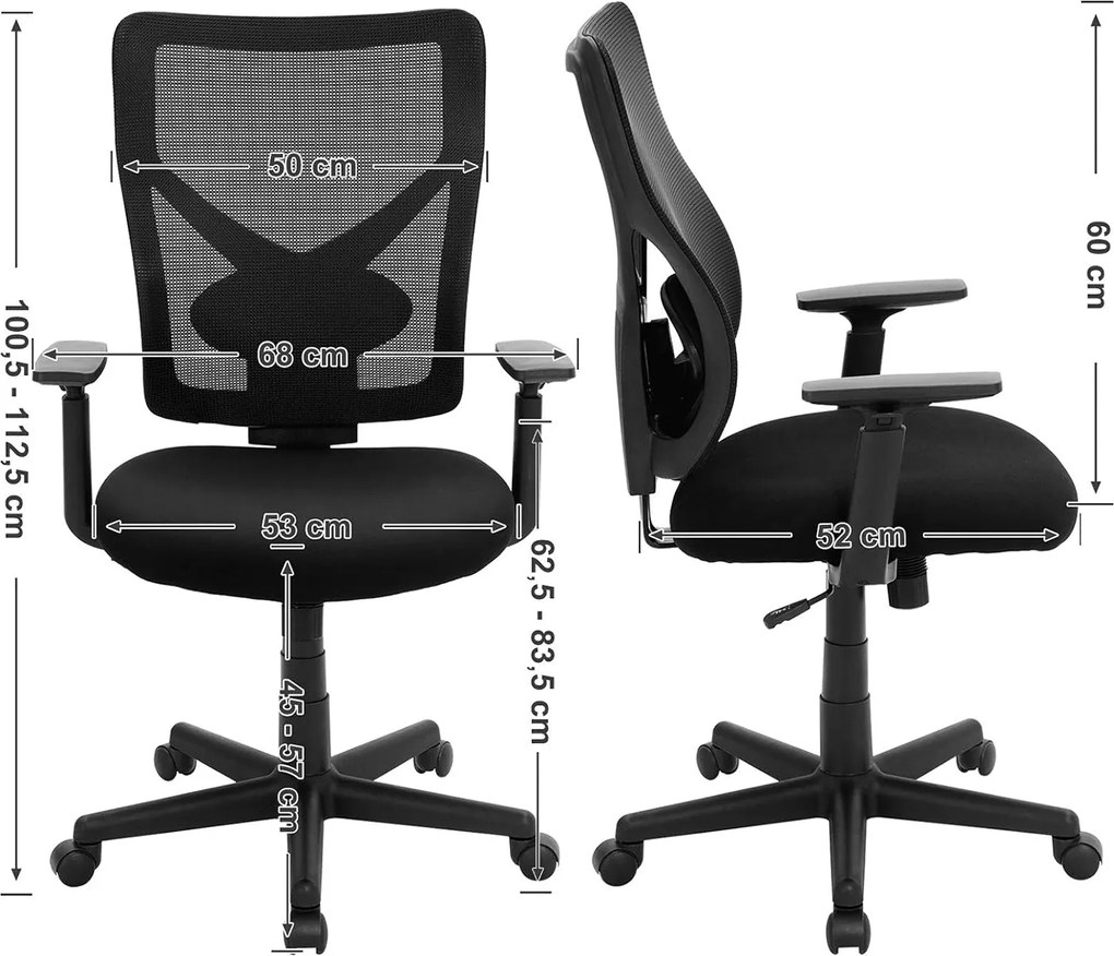 SONGMICS hálós irodai szék, ergonomikus forgószék, fekete