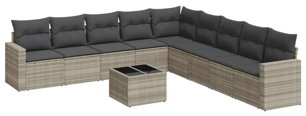 10 részes világosszürke polyrattan kerti ülőgarnitúra párnákkal