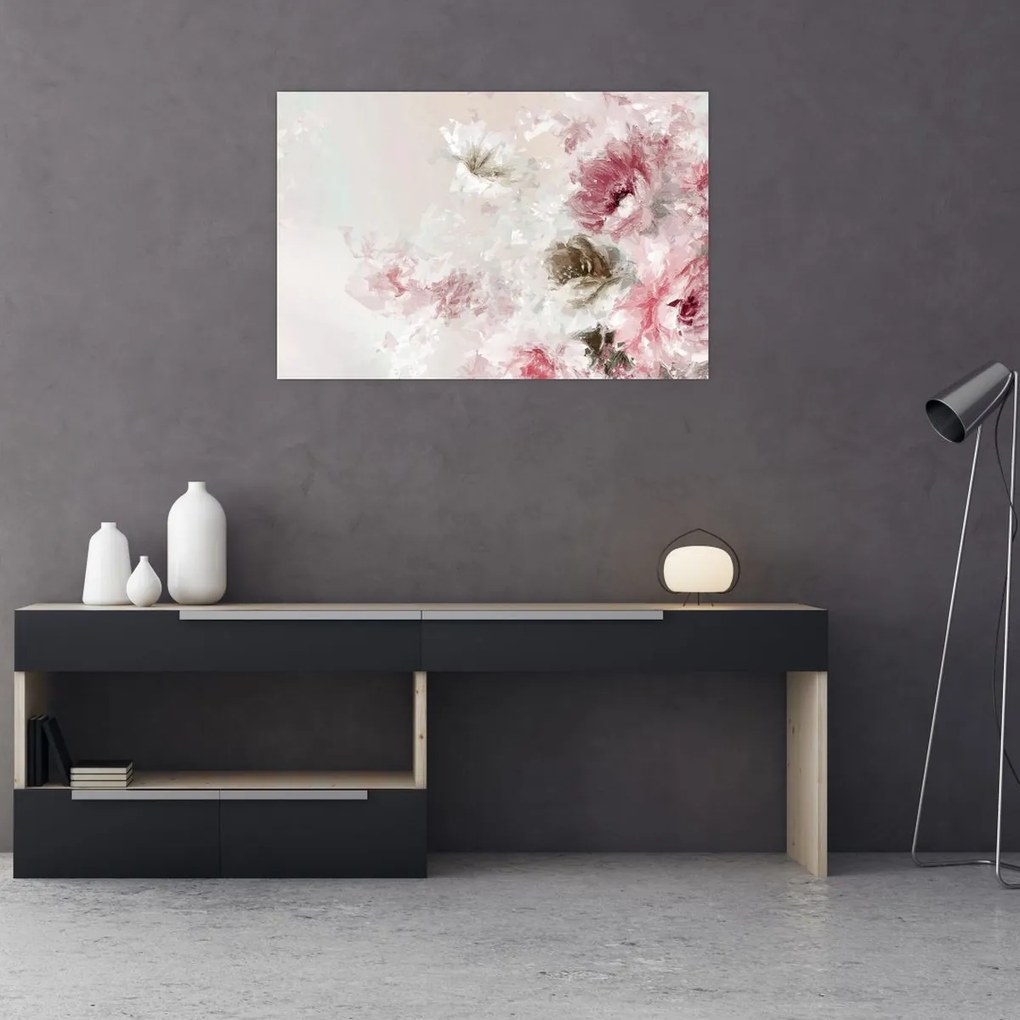 Kép - Festés rózsaszín virágok (90x60 cm)
