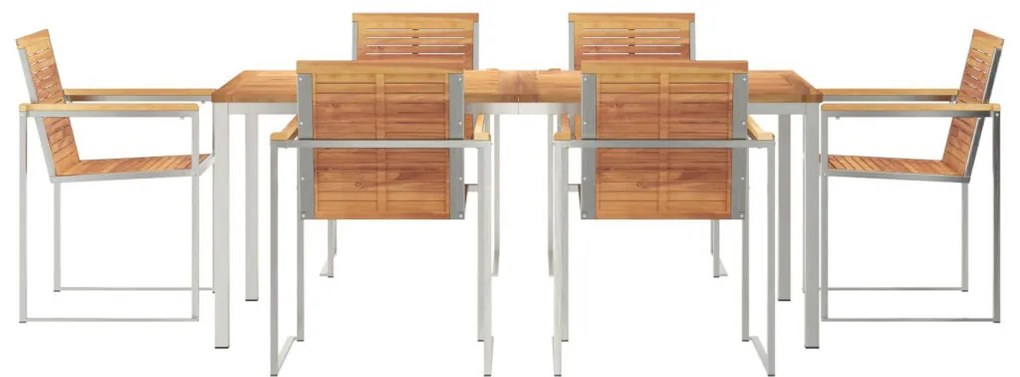 7 Részes Kerti Étkező Szett Tömör Fából Készült Tíkkal, Kültéri Étkezőasztal 180x90x75 cm Tömör Fából Készült Tíkkal