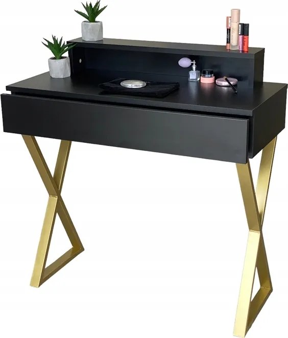 Lena Fésülködőasztal Plusz Fekete Fém Arany X 90CM