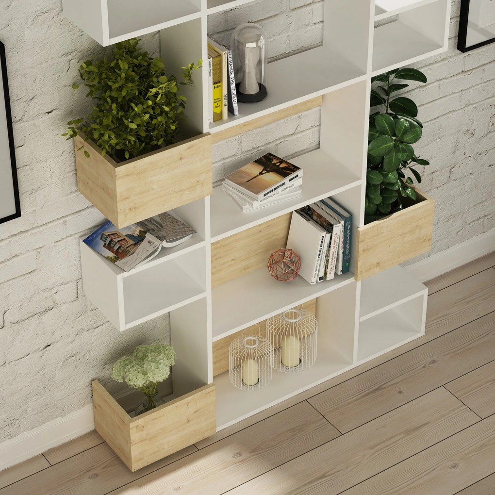 könyvespolc Niho - White, Oak