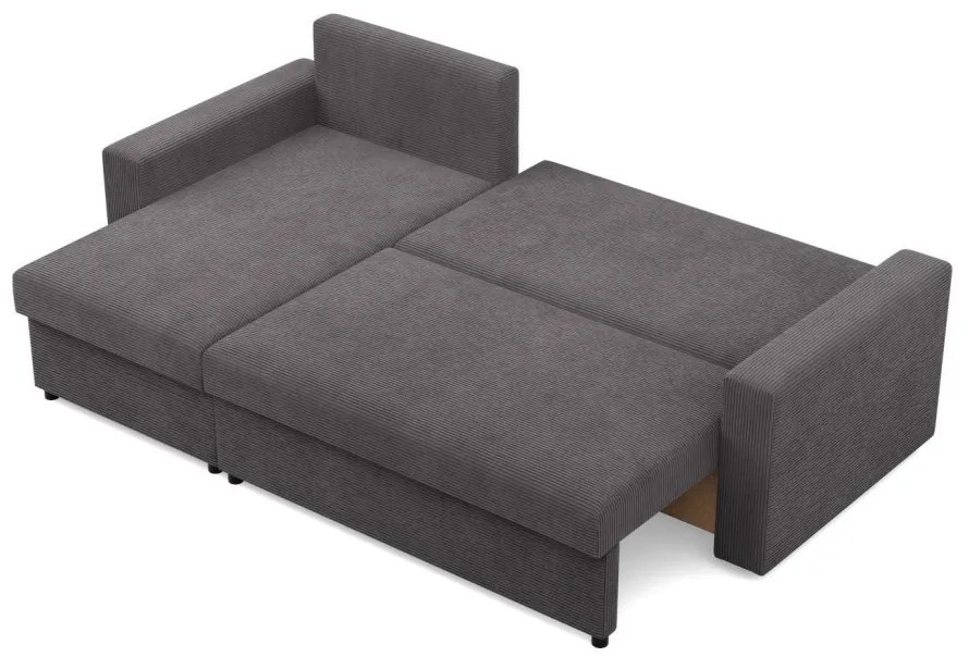 Zeus sarokkanapé, 2 ágyneműtartóval, egyenes kartámasz, kordbársony, univerzális oldal, hab töltet, szürke