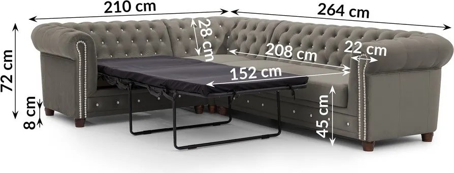 Szürke bársony kinyitható sarokkanapé (bal oldali-L alakú) York Blik – Ropez