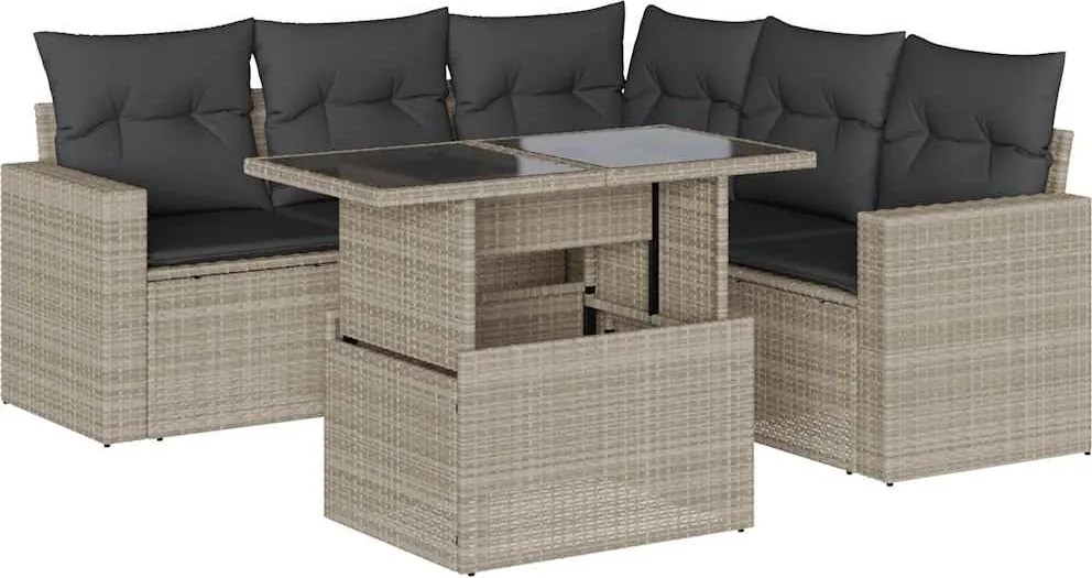 vidaXL 6 részes világosszürke polyrattan kerti ülőgarnitúra párnákkal