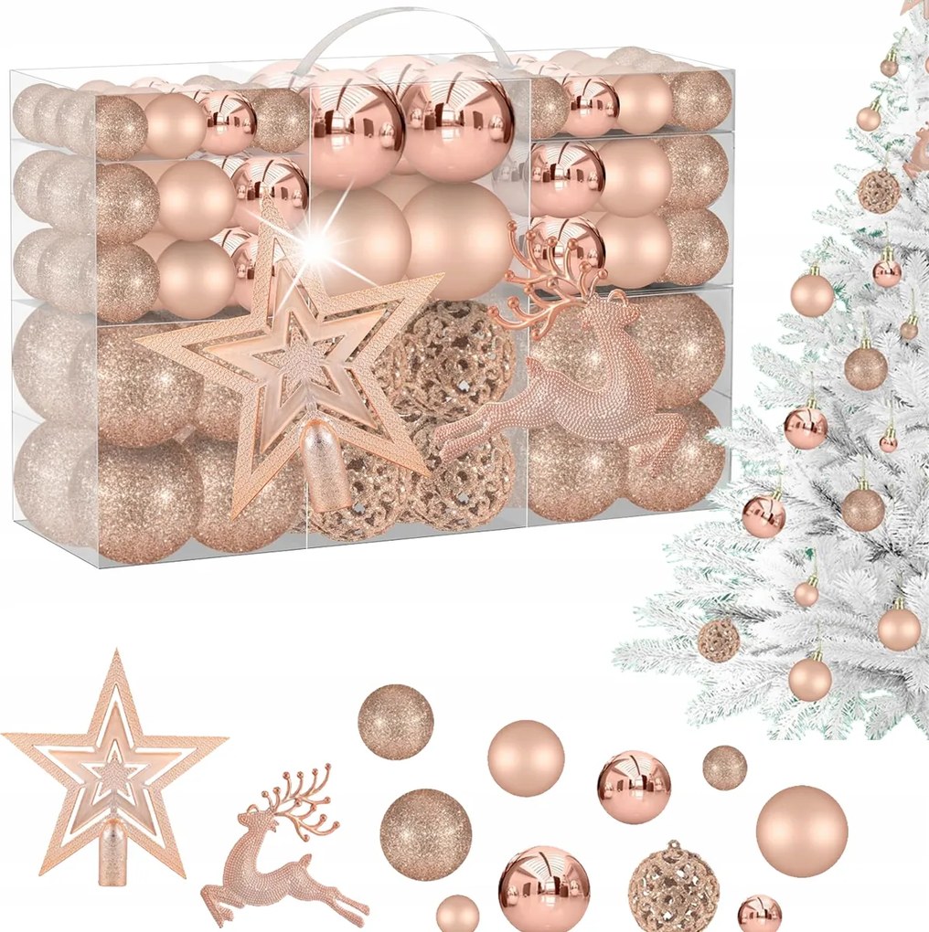 Karácsonyfa Bombák Szett Rózsaszín Arany Dekoráció 102 db