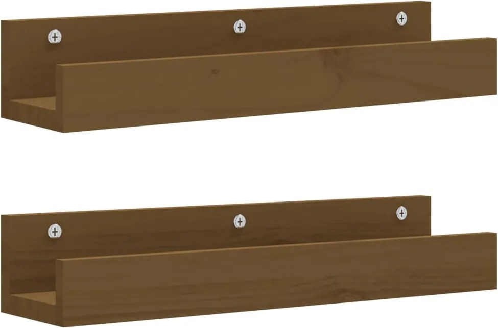 vidaXL 2 db mézbarna tömör fenyőfa fali polc 50 x 12 x 9 cm