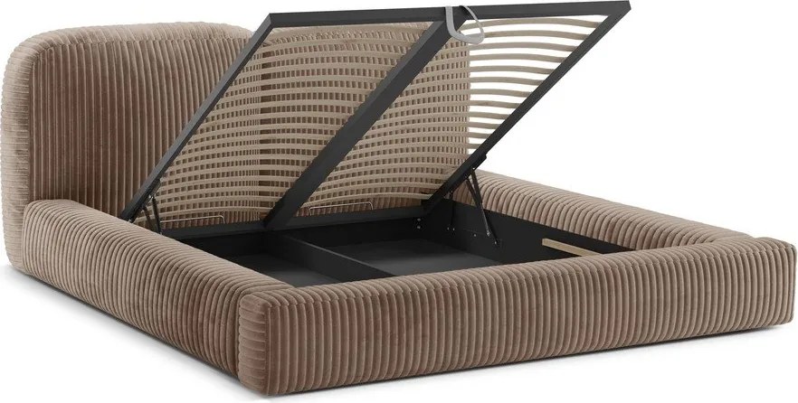 Barna kárpitozott ágyneműtartós franciaágy ágyráccsal 200x200 cm Martina – Micadoni