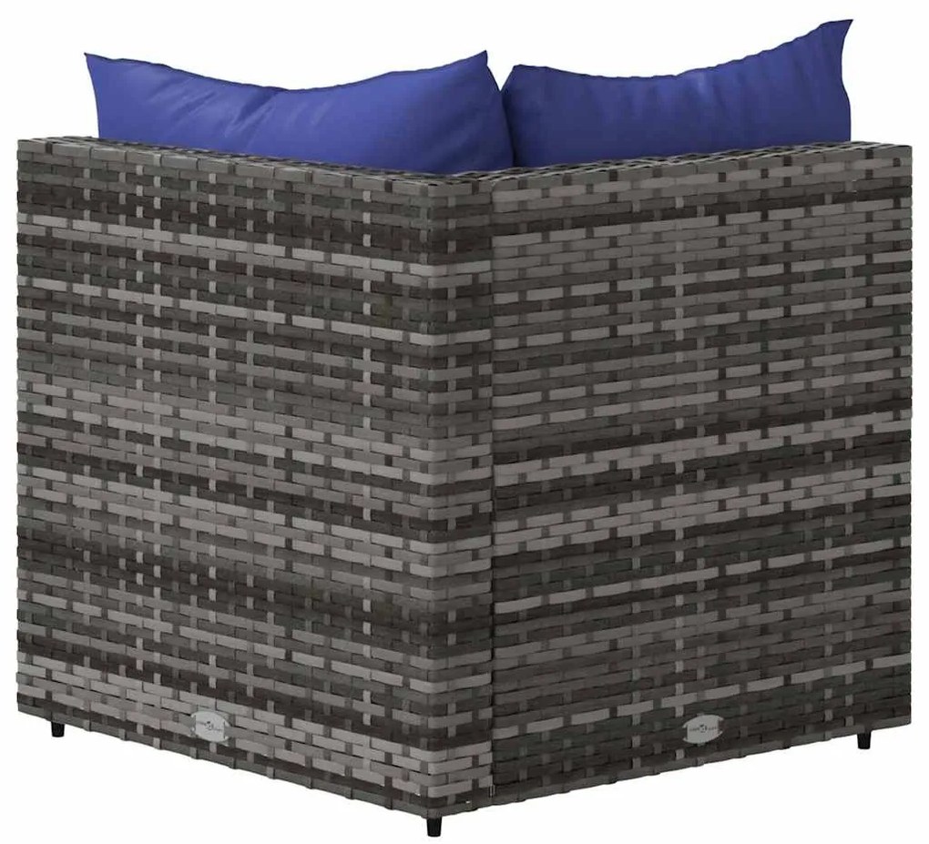 Szürke polyrattan kerti sarokkanapé párnákkal