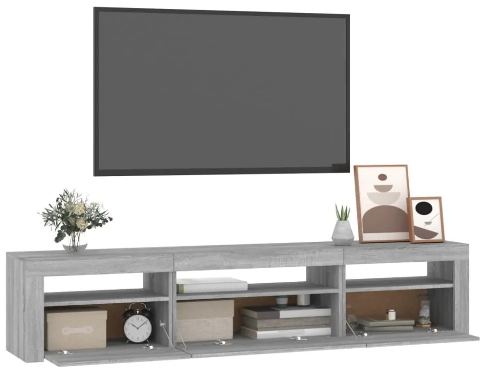 szürke sonoma színű TV-szekrény LED-lámpákkal 195x35x40 cm