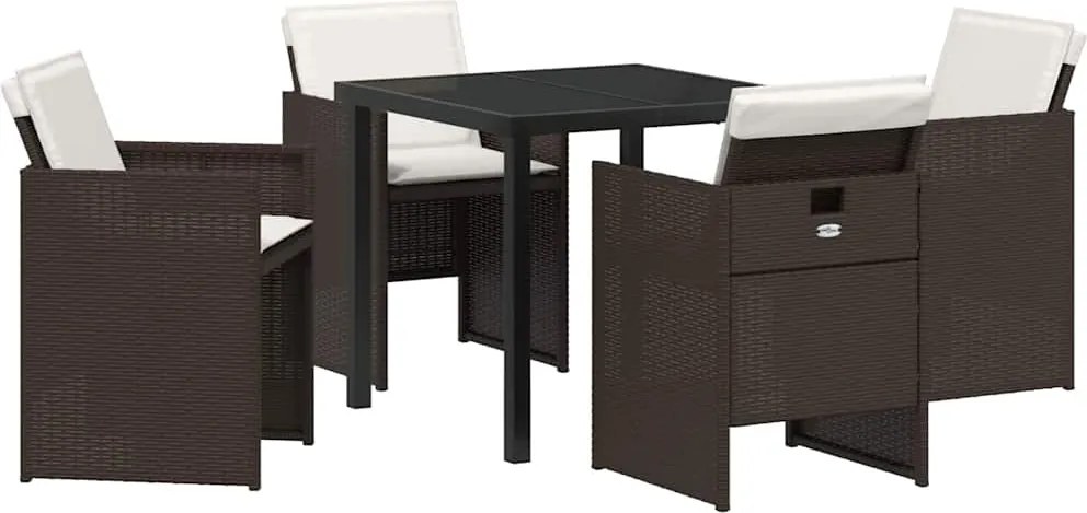 vidaXL Kert étkező szett párnával 5 pcs Barna polirattan