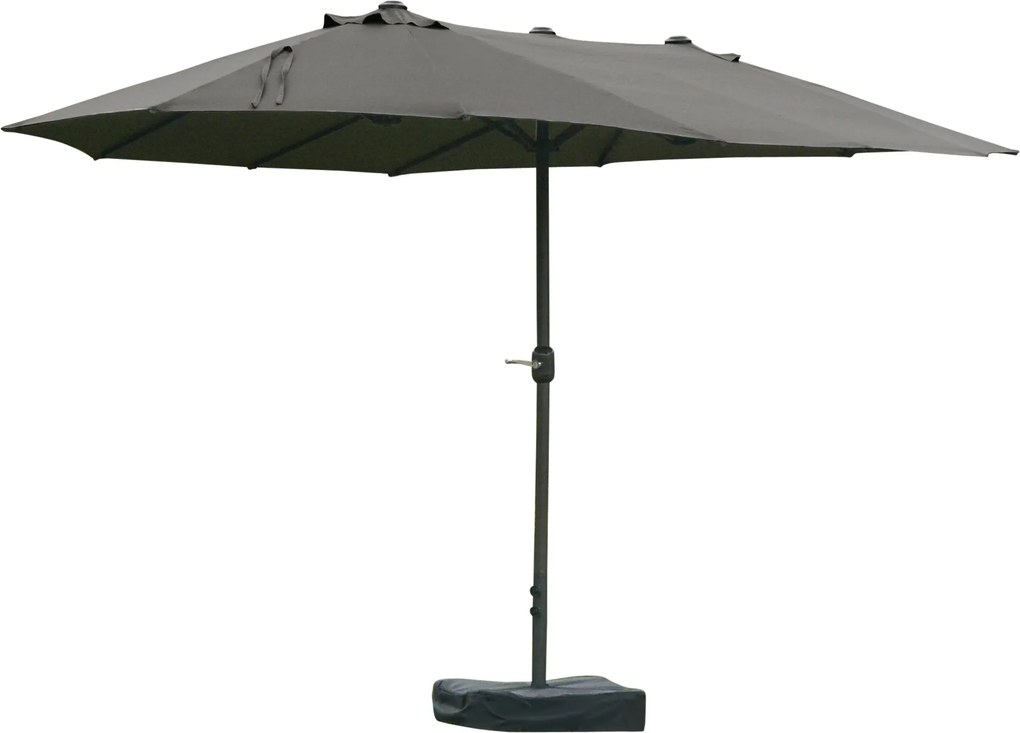 Outsunny Dupla Napernyő 455 x 265 cm, UV Védelemmel Ellátott Napernyő Kézi Kurblival, Állvány, Erkélyernyő, Strandernyő Szélálló Kurblis Napernyő a St