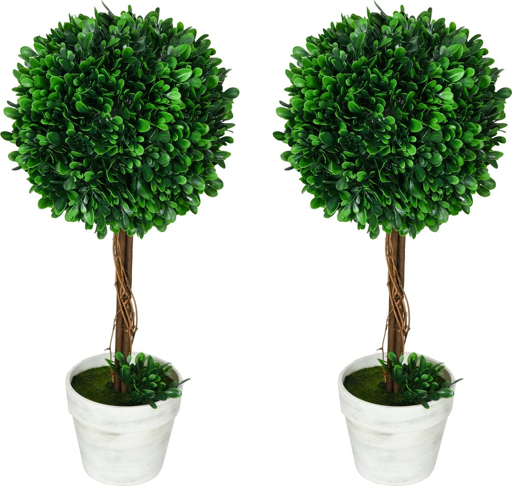 HOMCOM 2 db Mesterséges Fenyőfa Szett - 60 cm, UV-álló Mesterséges Növény Cserépben, Műanyag Mesterséges Növények, Valódihoz Hasonló Műnövény a Nappal