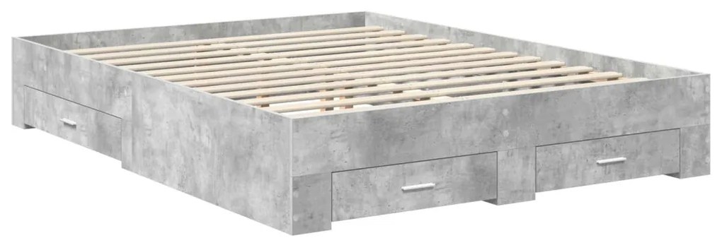 vidaXL Ágykeret fiókkal fejtámlával Beton Szürke 150 x 200 cm Faanyag