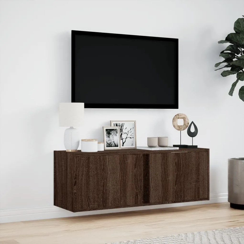 barna tölgyszínű fali TV-szekrény LED-del 100x31x35 cm