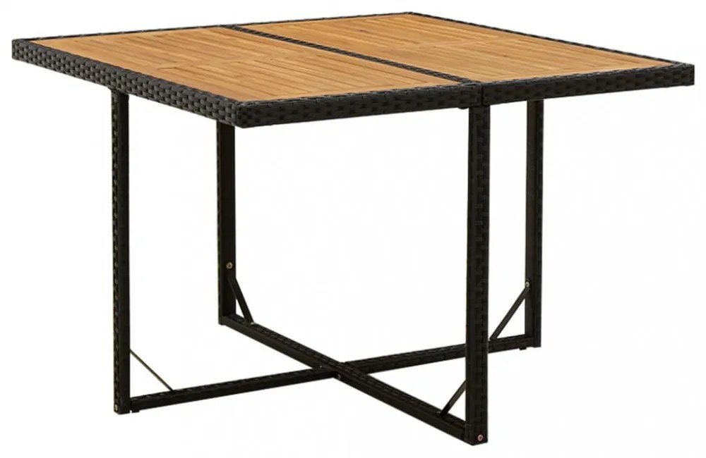 fekete polyrattan és tömör akácfa kerti asztal 109x107x74 cm