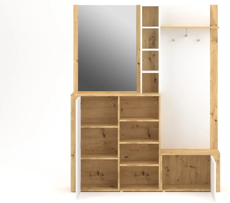 Előszoba bútor szett Artisan tölgy / fehér matt színkombinációban – BARRY