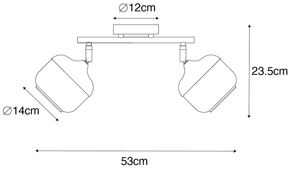 Design mennyezeti spotlámpa fekete arannyal és füstüveggel 2-lámpás - Kyan