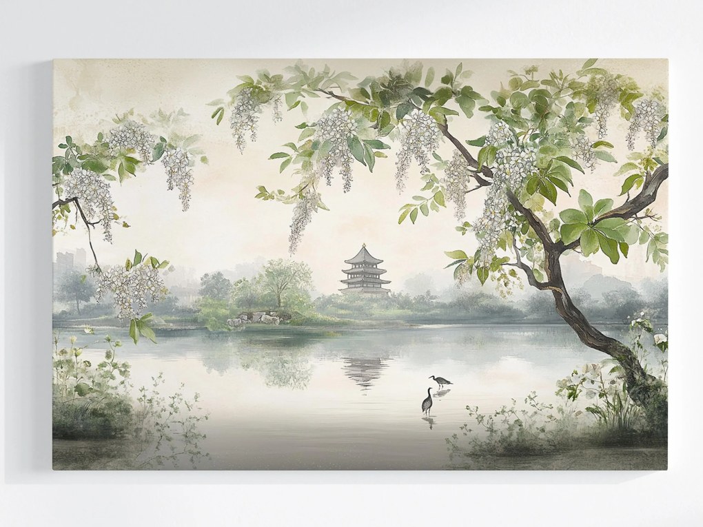 Vászonkép Canvas Kert Park Ázsia Japán Pagoda Tó Madarak 60x40
