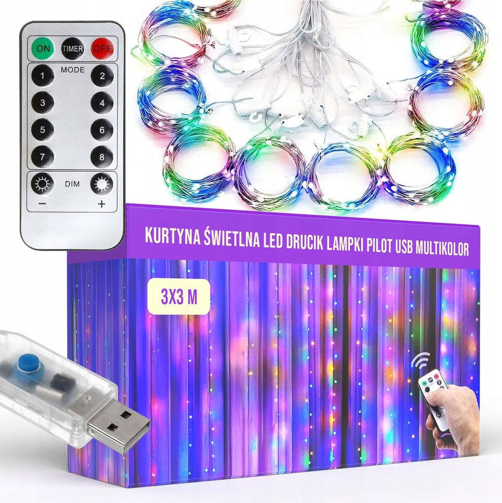 Led Fényfüggöny Karácsonyi Füzér 3x3 300 Led Beltéri Többszínű