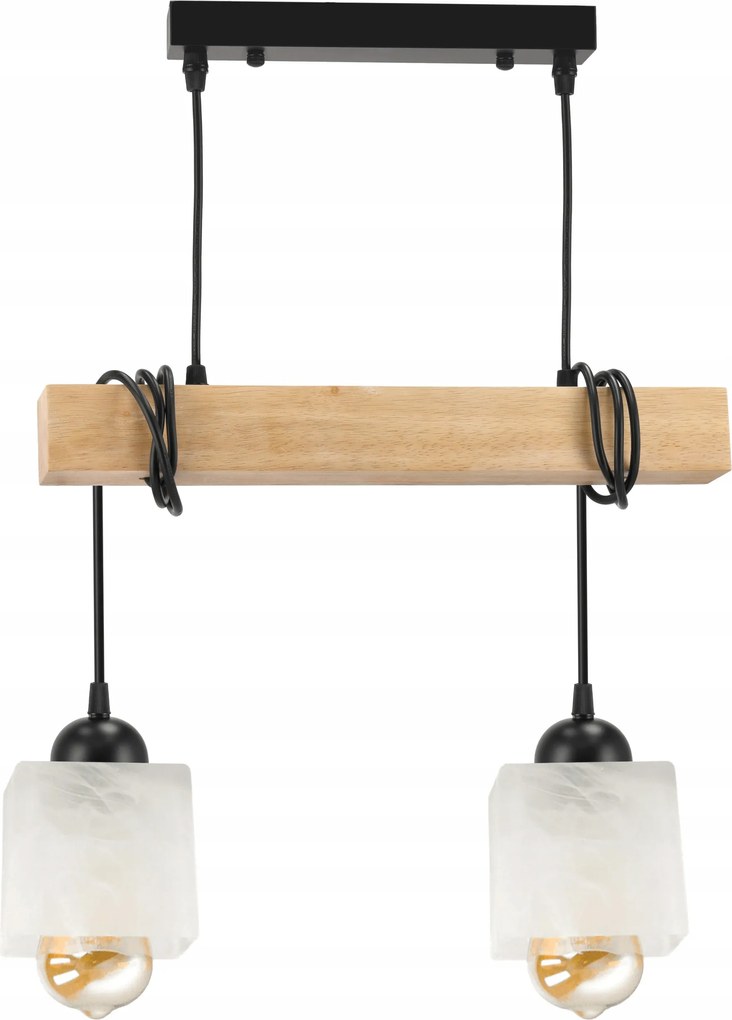 Mennyezeti Lámpa Függő Led Fa Gerenda 2x E27 Csillár Tej kocka