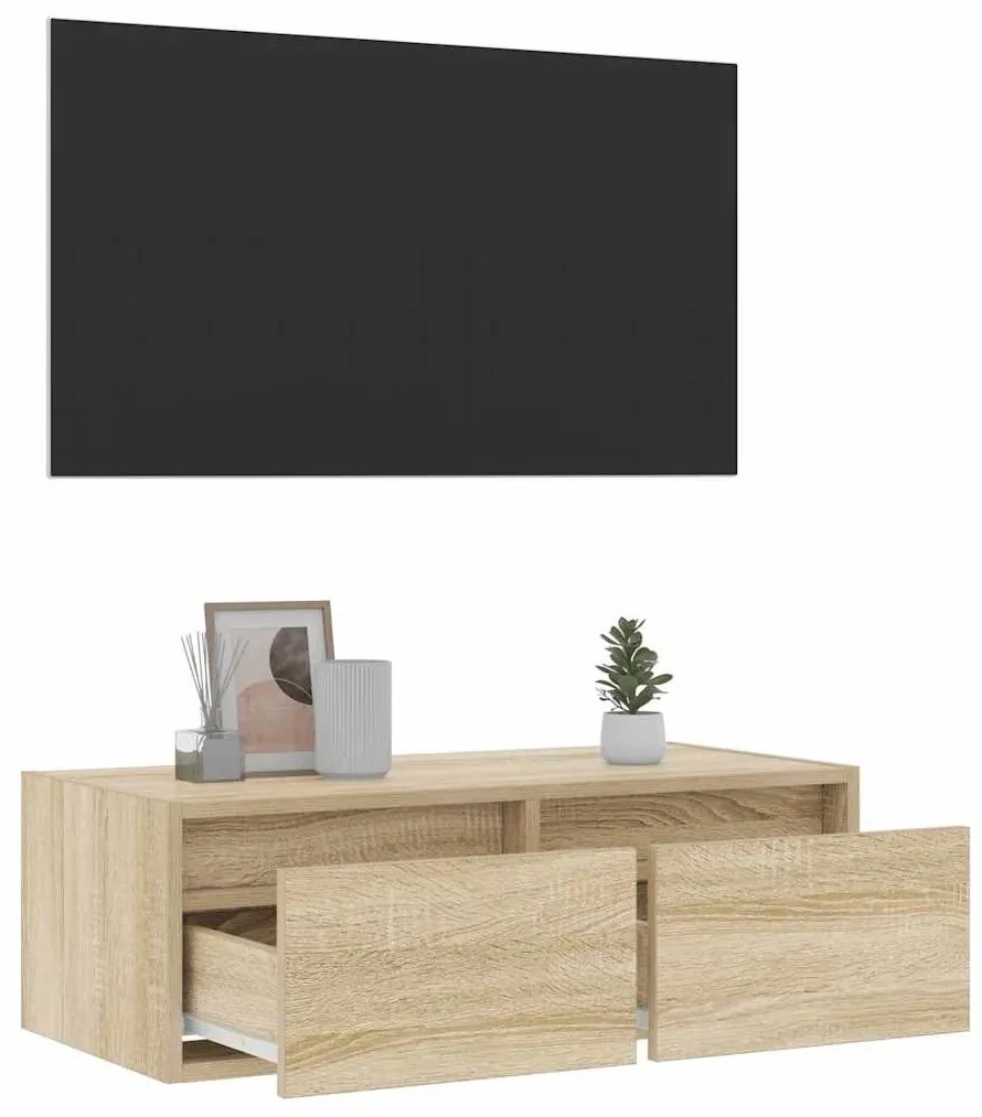 TV szekrény LED világítással sonoma tölgyfa 75x35,5x25 cm