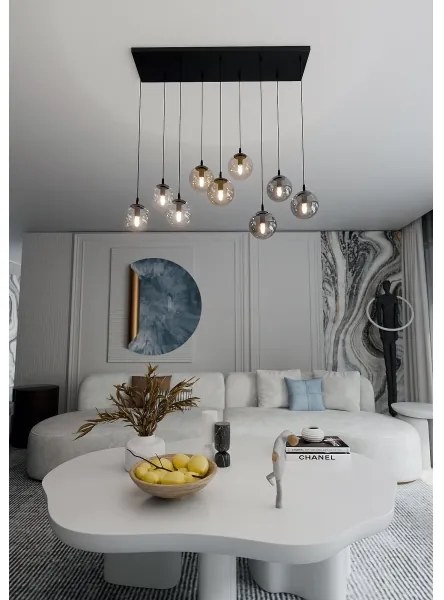 Csillár zsinóron COSMO 9xE14/10W/230V fekete/szürke/bézs/átlátszó