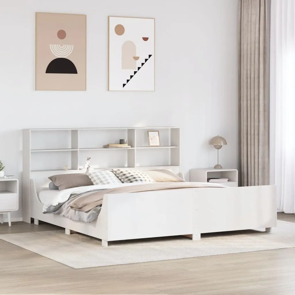 fehér tömör fa könyvespolcos ágy matrac nélkül 200 x 200 cm