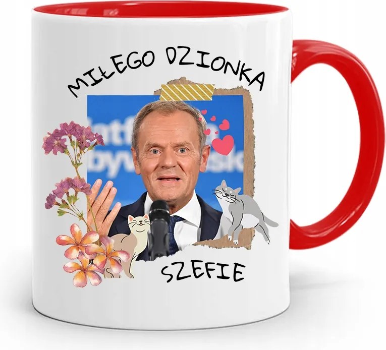 Donald Tusk Piros Bögre Platform Ajándék fényképes nyomtatással