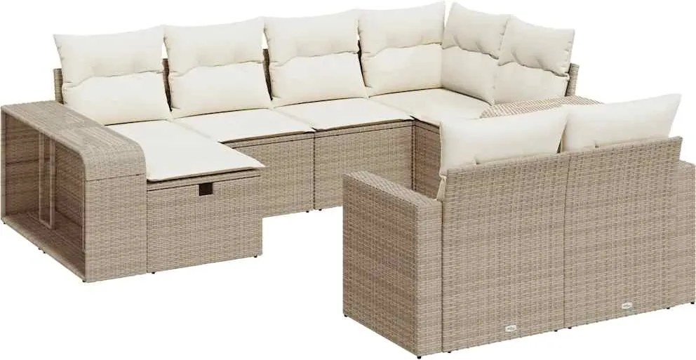 vidaXL 10 részes bézs polyrattan kerti ülőgarnitúra párnával