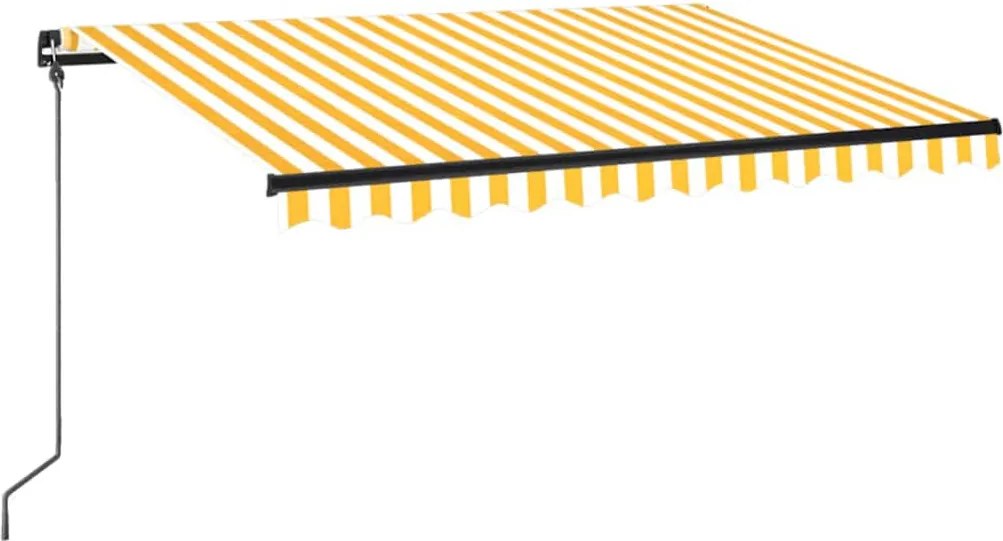 vidaXL sárga és fehér kézzel kihúzható LED-es napellenző 350 x 250 cm