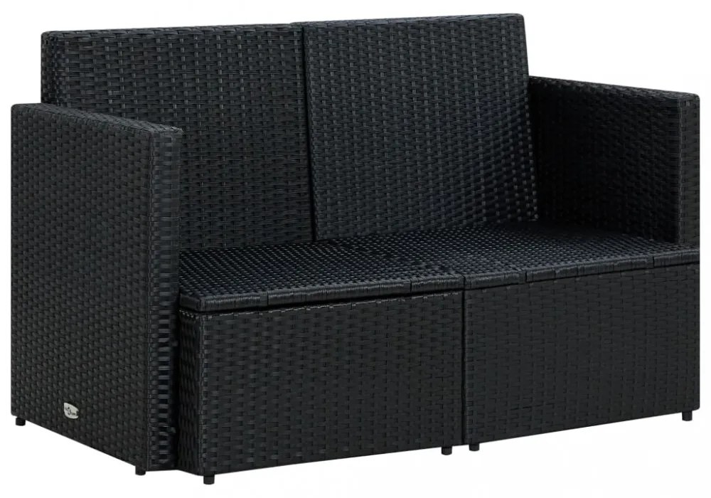 vidaXL fekete kétszemélyes polyrattan kerti kanapé párnákkal