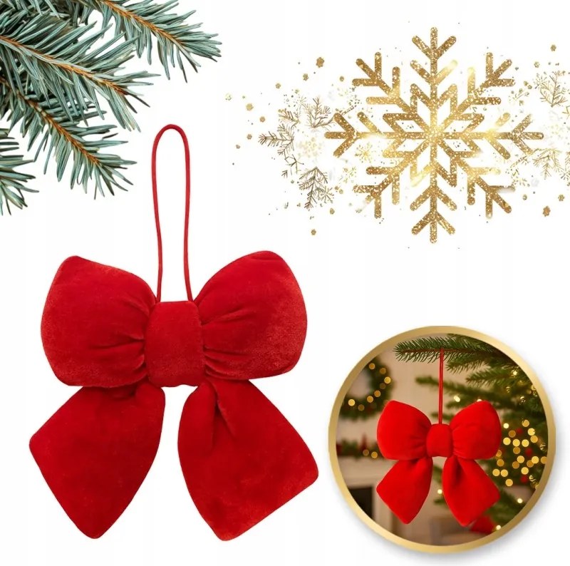 Piros masni, bársonyos, karácsonyi dekoráció 14 x 5cm WOZ41