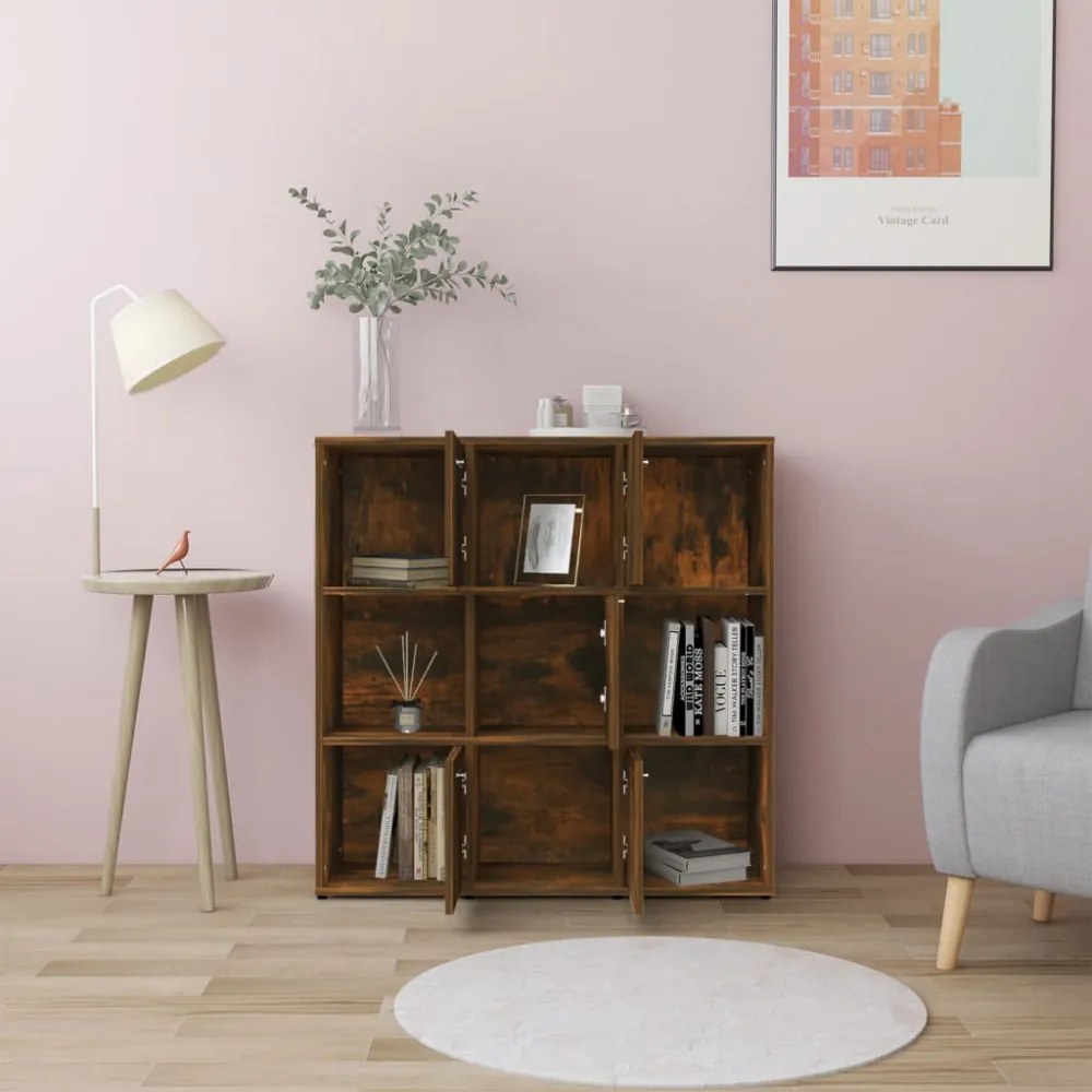 füstös tölgyszínű szerelt fa könyvszekrény 90 x 30 x 90 cm