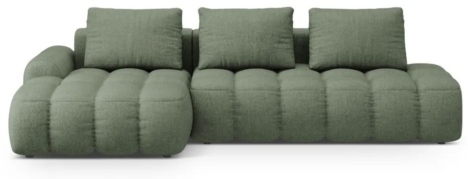Zöld kinyitható-tárolóhelyes sarokkanapé (bal oldali-heverő résszel) Linz – Cosmopolitan Design