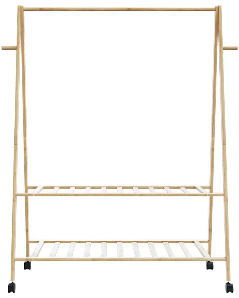 bambusz ruhaállvány polcokkal és kerekekkel 132x45,5x155,5 cm