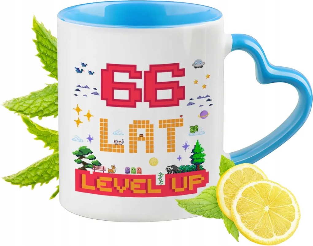 Születésnap 66 66-es Kék Bögre Szív Alakú Füllel Ajándék