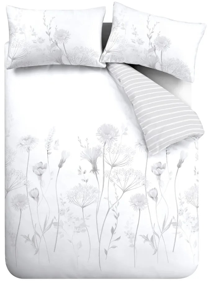 Fehér-szürke kétszemélyes-hosszabbított ágyneműhuzat 230x220 cm Meadowsweet Floral – Catherine Lansfield