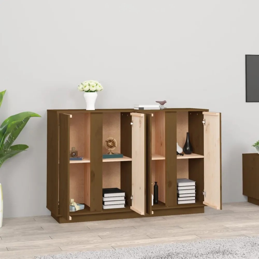 mézbarna tömör fenyőfa tálalószekrény 120x35x80 cm