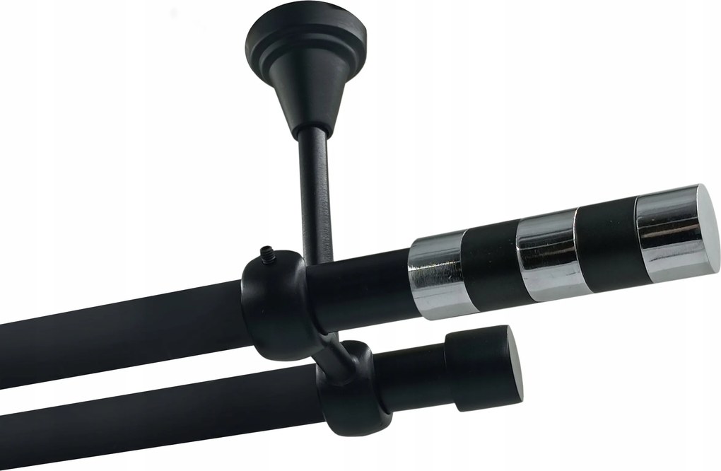 Dupla függönykarnis Mennyezeti Fém 19+19mm Fekete 120cm Henger Króm Kerekek Nélkül