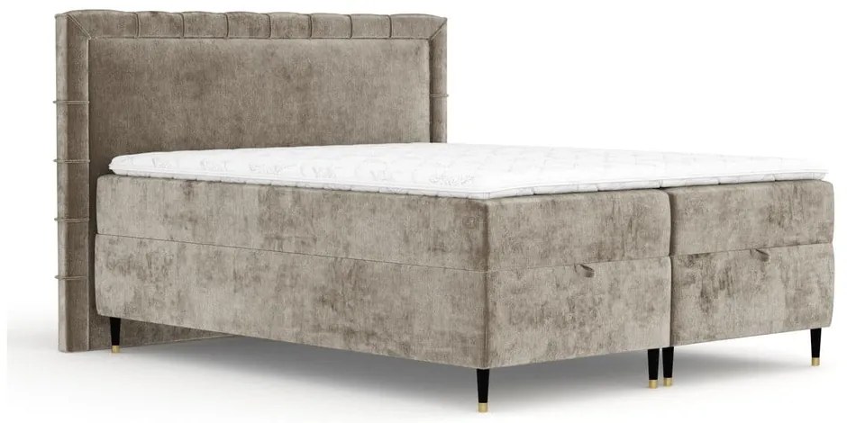 Bézs ágyneműtartós boxspring ágy 180x200 cm Voyage – Maison de Rêve