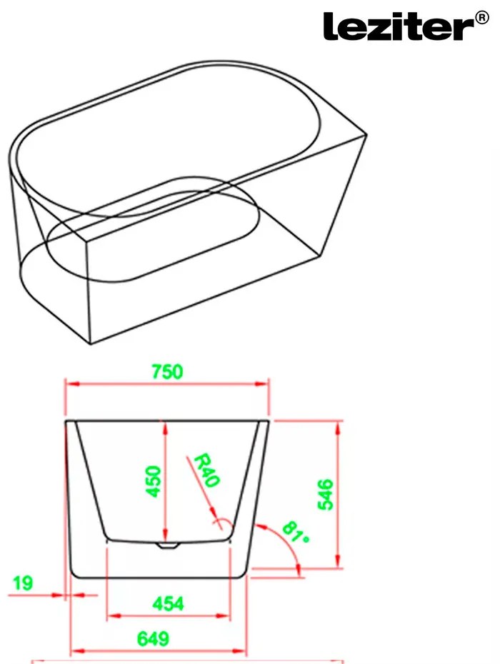 Still szabadon álló fürdőkád - 160x75x58 cm
