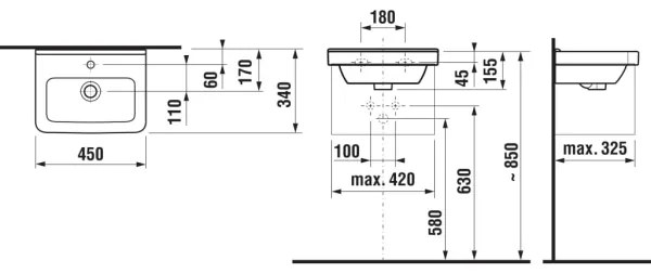 JIKA H8114220001041 - CUBITO 45x34 cm kerámia falra szerelhető mosdó, fehér