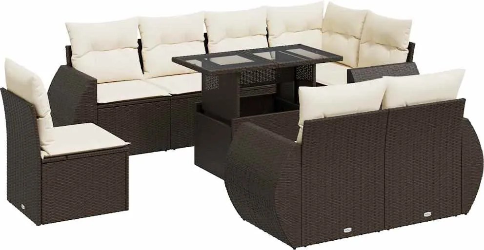 vidaXL 9 részes barna polyrattan kerti ülőgarnitúra párnákkal