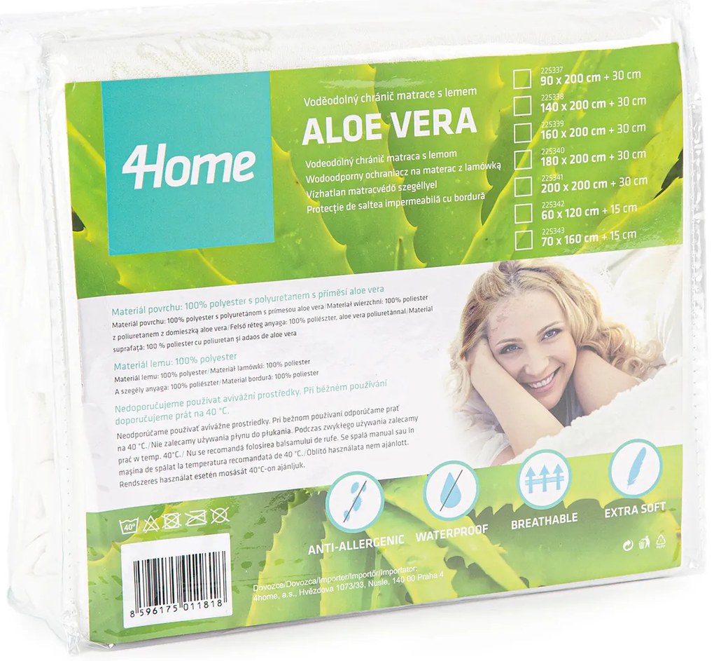 4Home Aloe Vera vízálló körgumis matracvédő, 90 x 200 cm + 30 cm, 90 x 200 cm